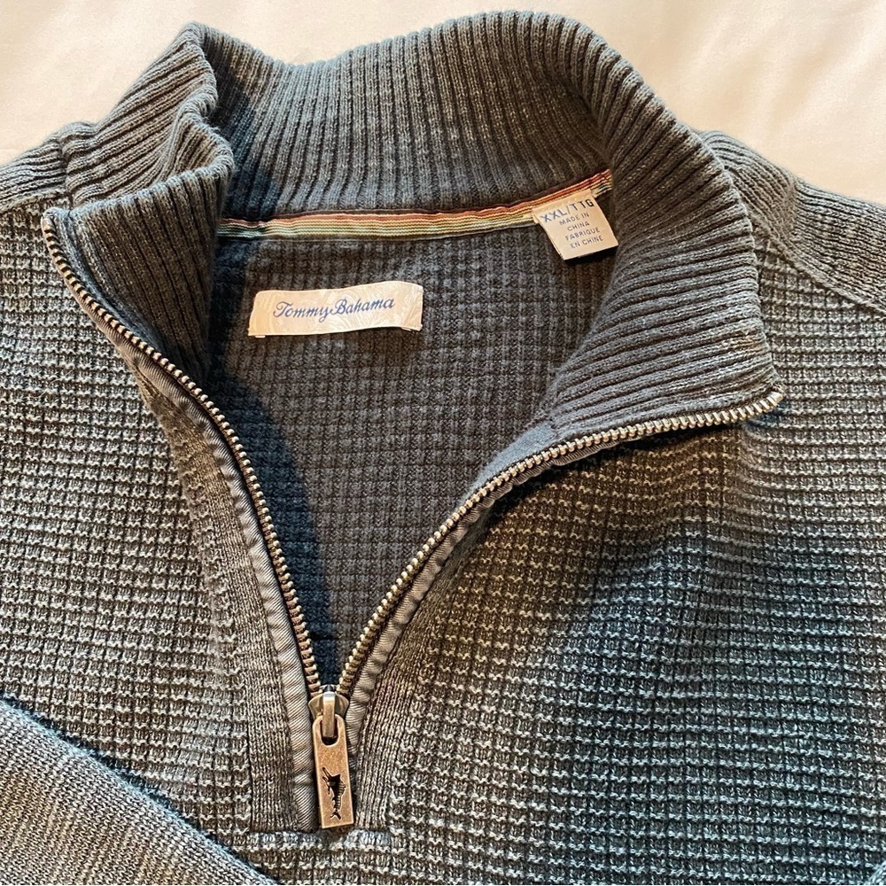 Tommy Bahama Dark Gray Sandover 1/4 Zip Pullover Chunky-Knit Sweater cotton XXL - Picture 3 of 11